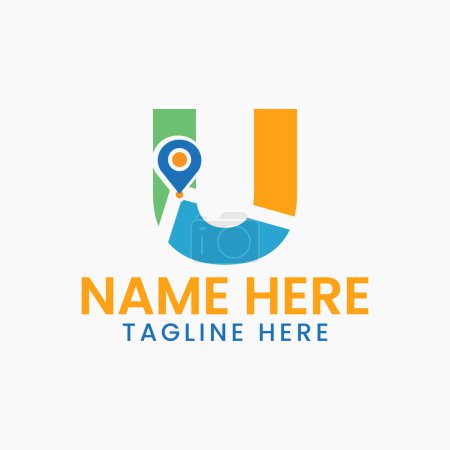 Illustration for Letter U Location Logo Concept With Gps Symbol, Pin Icon Template - Royalty Free Image