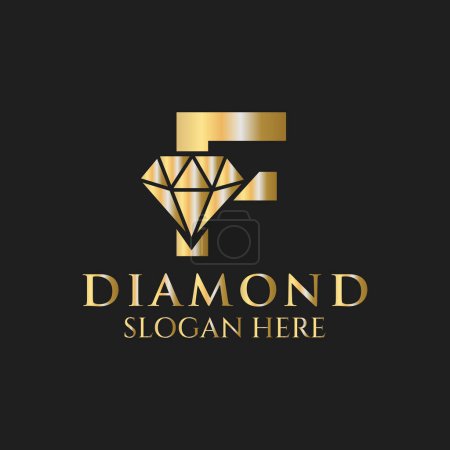 Illustration for Letter F Diamond Logo Design. Jewelry Logo With Diamond Icon Vector Template - Royalty Free Image