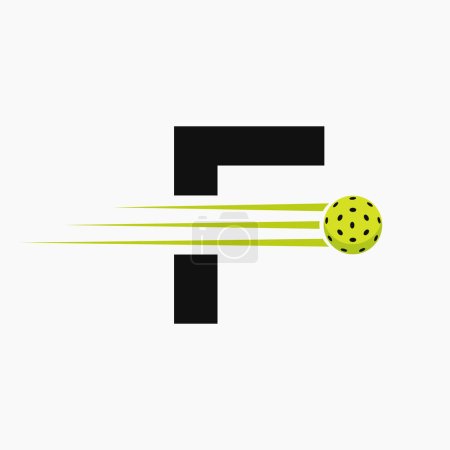 Letra F Pickleball Logo Symbol. Plantilla vectorial de logotipo de bola en vinagre
