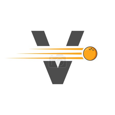 Téléchargez les illustrations : Lettre initiale V Logo Bowling. Modèle vectoriel de symbole de boule de bowling - en licence libre de droit