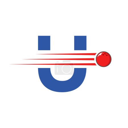 Téléchargez les illustrations : Lettre initiale U Bowling Logo. Modèle vectoriel de symbole de boule de bowling - en licence libre de droit