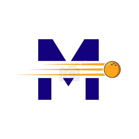 Téléchargez les illustrations : Lettre initiale M Logo Bowling. Modèle vectoriel de symbole de boule de bowling - en licence libre de droit