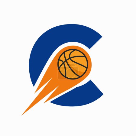 Buchstabe C Basketball Logo-Konzept mit Moving Basketball Icon. Logotyp Basketballsymbol