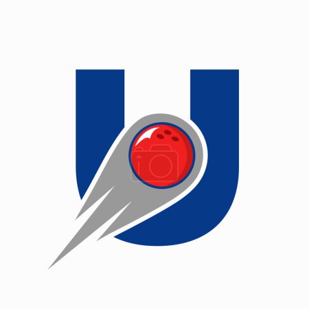Téléchargez les illustrations : Logo U Bowling. Symbole de boule de bowling avec icône de boule mobile rouge - en licence libre de droit