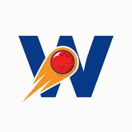 Téléchargez les illustrations : Logo de bowling lettre W. Symbole de boule de bowling avec icône de boule mobile rouge - en licence libre de droit