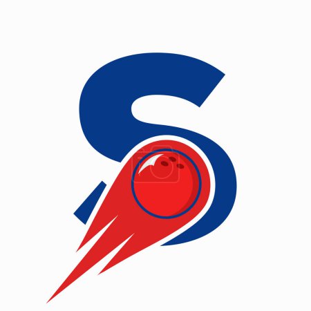 Téléchargez les illustrations : Logo Bowling lettre S. Symbole de boule de bowling avec icône de boule mobile rouge - en licence libre de droit