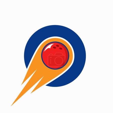 Téléchargez les illustrations : Lettre O Logo Bowling. Symbole de boule de bowling avec icône de boule mobile rouge - en licence libre de droit