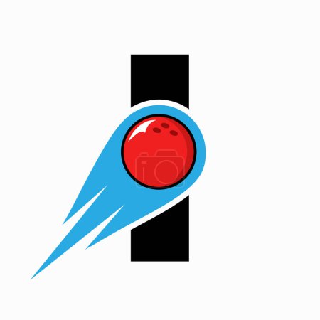 Téléchargez les illustrations : Lettre I Logo Bowling. Symbole de boule de bowling avec icône de boule mobile rouge - en licence libre de droit