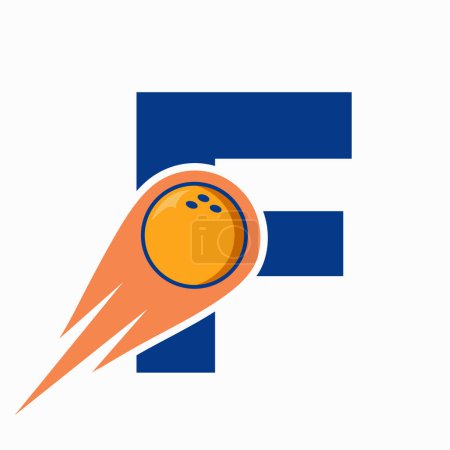 Téléchargez les illustrations : Lettre F Logo Bowling. Symbole de boule de bowling avec icône de boule mobile rouge - en licence libre de droit