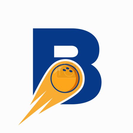 Téléchargez les illustrations : Logo Bowling Lettre B. Symbole de boule de bowling avec icône de boule mobile rouge - en licence libre de droit