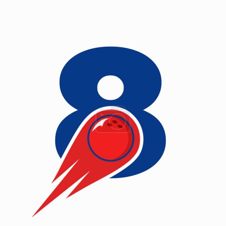Téléchargez les illustrations : Lettre 8 Logo de bowling. Symbole de boule de bowling avec icône de boule mobile rouge - en licence libre de droit