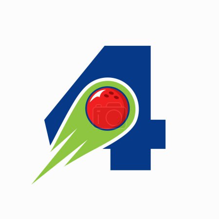 Téléchargez les illustrations : Lettre 4 Logo Bowling. Symbole de boule de bowling avec icône de boule mobile rouge - en licence libre de droit