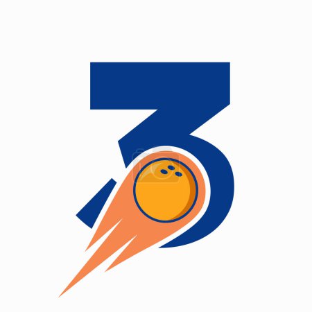 Téléchargez les illustrations : Lettre 3 Logo Bowling. Symbole de boule de bowling avec icône de boule mobile rouge - en licence libre de droit