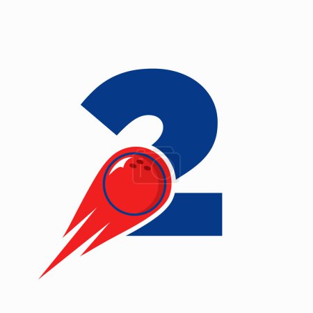 Téléchargez les illustrations : Lettre 2 Logo Bowling. Symbole de boule de bowling avec icône de boule mobile rouge - en licence libre de droit