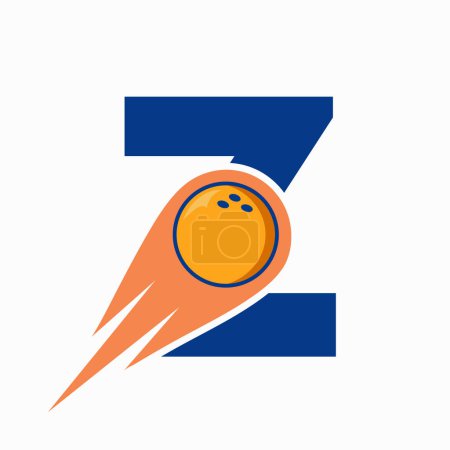 Téléchargez les illustrations : Logo de bowling de la lettre Z. Symbole de boule de bowling avec icône de boule mobile rouge - en licence libre de droit