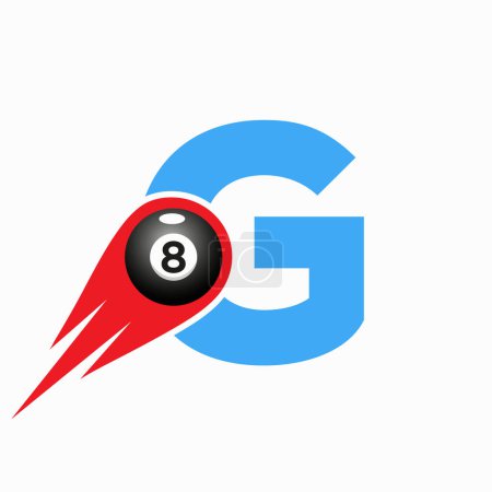 Téléchargez les illustrations : Lettre G Logo du club d'équipe sportive de billard. Modèle de conception de logo de piscine à 8 boules - en licence libre de droit