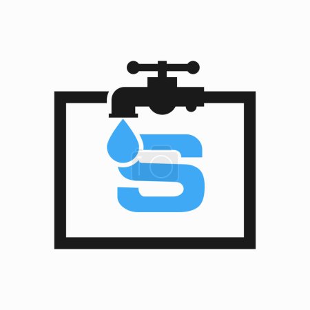 Téléchargez les illustrations : Lettre S Conception du logo du plombier. Modèle de logo d'eau de plomberie - en licence libre de droit