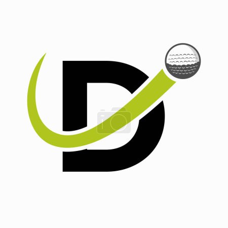 Ilustración de Letra inicial D Golf Logo Design. Firma inicial de la Academia Deportiva de Hockey, Símbolo de Club - Imagen libre de derechos
