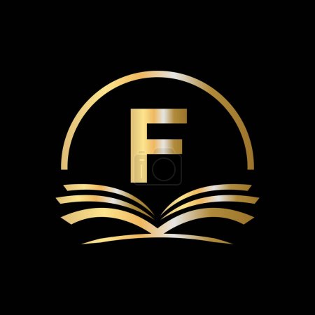 Initial Letter F Education Logo Book Konzept. Universität, Akademie Graduierung Logo Template Design