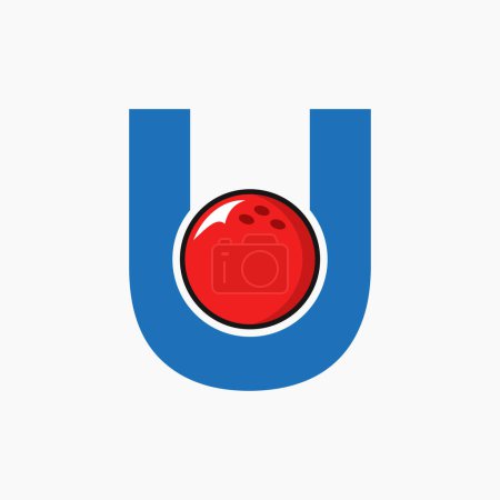 Téléchargez les illustrations : Bowling Logo Design On Letter U Concept. Bowling Sport Logotype Symbole - en licence libre de droit