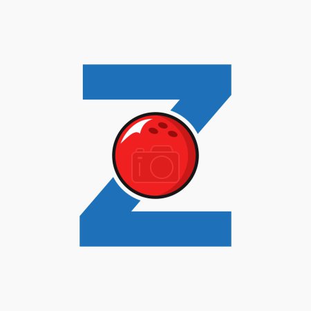 Téléchargez les illustrations : Bowling Logo Design On Letter Z Concept. Bowling Sport Logotype Symbole - en licence libre de droit