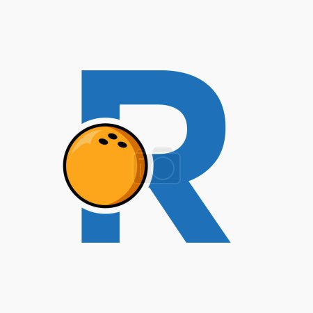 Téléchargez les illustrations : Bowling Logo Design On Letter R Concept. Bowling Sport Logotype Symbole - en licence libre de droit