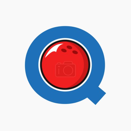 Téléchargez les illustrations : Bowling Logo Design On Letter Q Concept. Bowling Sport Logotype Symbole - en licence libre de droit