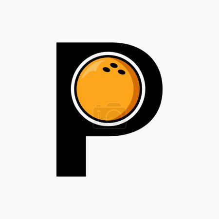 Téléchargez les illustrations : Bowling Logo Design On Letter P Concept. Bowling Sport Logotype Symbole - en licence libre de droit