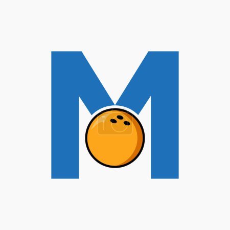 Téléchargez les illustrations : Bowling Logo Design On Letter M Concept. Bowling Sport Logotype Symbole - en licence libre de droit