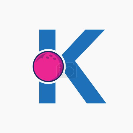 Téléchargez les illustrations : Bowling Logo Design On Letter K Concept. Bowling Sport Logotype Symbole - en licence libre de droit