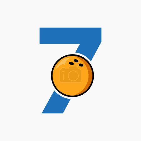 Téléchargez les illustrations : Bowling Logo Design On Letter 7 Concept. Bowling Sport Logotype Symbole - en licence libre de droit