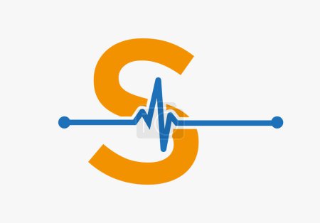 Illustration for Letter S Heartbeat Logo For Medical or Health Symbol. Medical Logo Template Design - Royalty Free Image