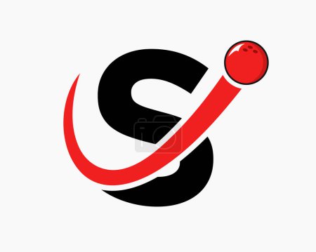 Téléchargez les illustrations : Logo Bowling lettre S. Symbole de boule de bowling avec icône de boule mobile - en licence libre de droit