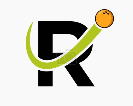 Téléchargez les illustrations : Lettre R Logo Bowling. Symbole de boule de bowling avec icône de boule mobile - en licence libre de droit
