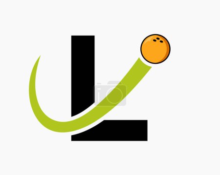 Téléchargez les illustrations : Lettre L Logo Bowling. Symbole de boule de bowling avec icône de boule mobile - en licence libre de droit