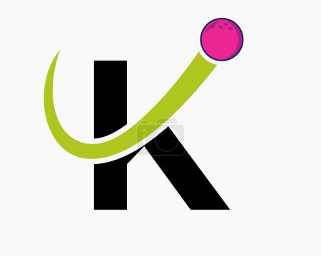 Téléchargez les illustrations : Logo K Bowling. Symbole de boule de bowling avec icône de boule mobile - en licence libre de droit