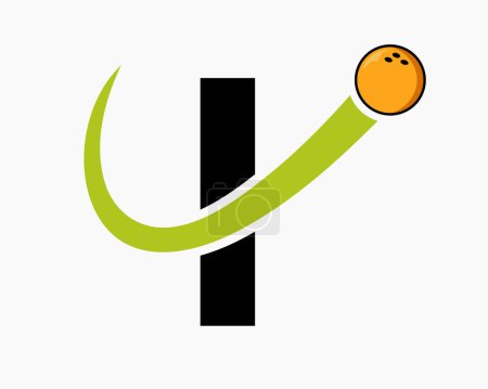 Téléchargez les illustrations : Lettre I Logo Bowling. Symbole de boule de bowling avec icône de boule mobile - en licence libre de droit