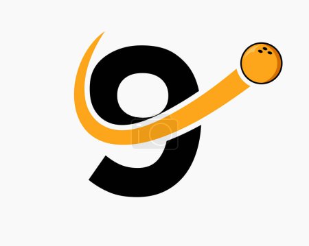 Téléchargez les illustrations : Lettre 9 Logo Bowling. Symbole de boule de bowling avec icône de boule mobile - en licence libre de droit
