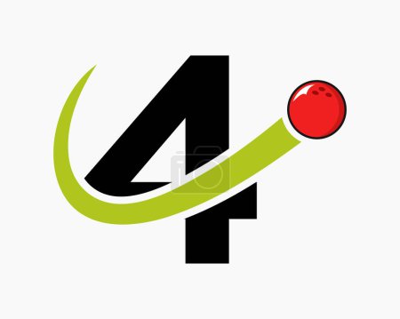 Téléchargez les illustrations : Lettre 4 Logo Bowling. Symbole de boule de bowling avec icône de boule mobile - en licence libre de droit