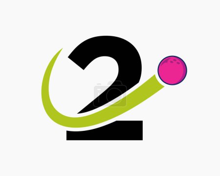 Téléchargez les illustrations : Lettre 2 Logo Bowling. Symbole de boule de bowling avec icône de boule mobile - en licence libre de droit