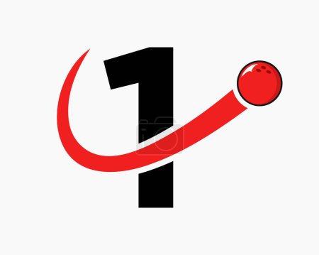 Téléchargez les illustrations : Lettre 1 Logo Bowling. Symbole de boule de bowling avec icône de boule mobile - en licence libre de droit