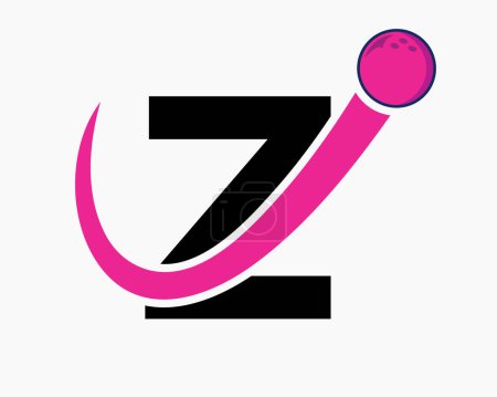 Téléchargez les illustrations : Logo de bowling de la lettre Z. Symbole de boule de bowling avec icône de boule mobile - en licence libre de droit