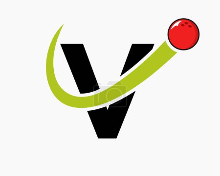Téléchargez les illustrations : Lettre V Logo Bowling. Symbole de boule de bowling avec icône de boule mobile - en licence libre de droit