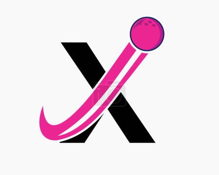 Téléchargez les illustrations : Logo de bowling de la lettre X. Symbole de boule de bowling avec icône de boule mobile - en licence libre de droit