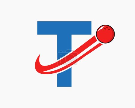 Téléchargez les illustrations : Lettre T Bowling Logo. Symbole de boule de bowling avec icône de boule mobile - en licence libre de droit