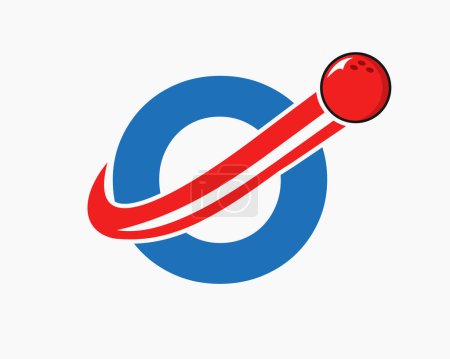 Téléchargez les illustrations : Lettre O Logo Bowling. Symbole de boule de bowling avec icône de boule mobile - en licence libre de droit