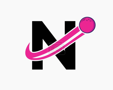 Téléchargez les illustrations : Logo de la lettre N Bowling. Symbole de boule de bowling avec icône de boule mobile - en licence libre de droit