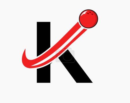 Téléchargez les illustrations : Logo K Bowling. Symbole de boule de bowling avec icône de boule mobile - en licence libre de droit