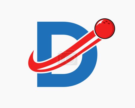 Téléchargez les illustrations : Logo Bowling lettre D. Symbole de boule de bowling avec icône de boule mobile - en licence libre de droit