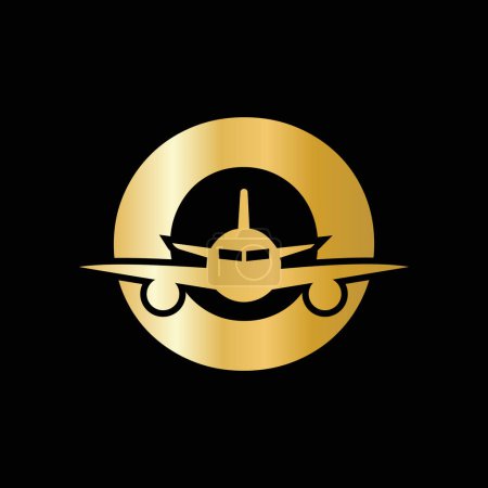 Concept de logo de voyage de lettre O avec le symbole d'avion volant
